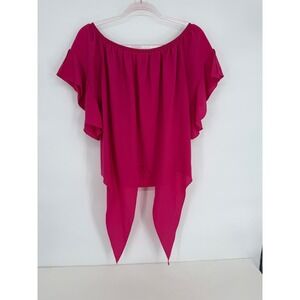 Luckymore Hot Pink Off The Shoulder Tie‎ Front Flutter Sleeve Blouse Womens Sz M
